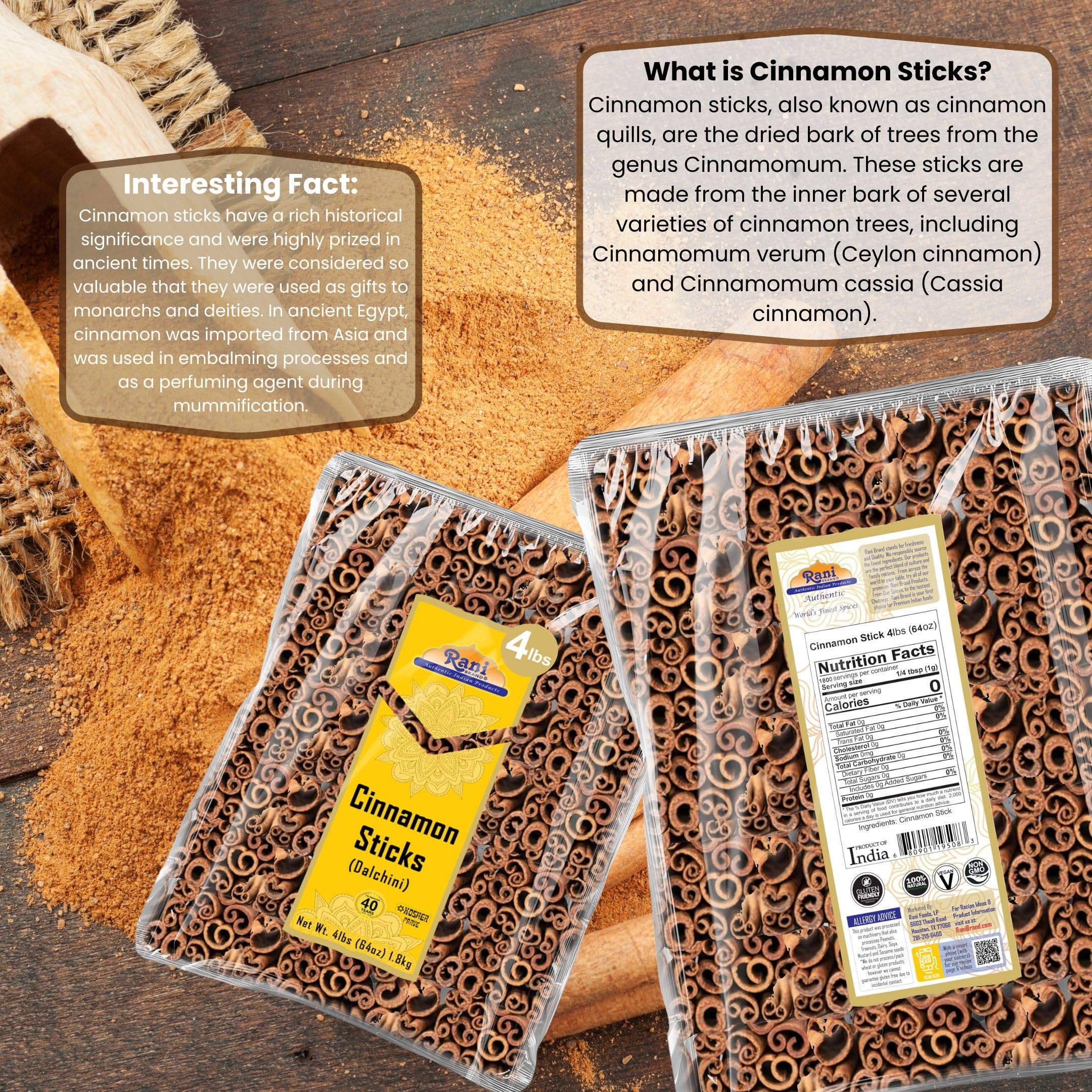 Rani Cinnamon Sticks 7oz (200g) - 36-44 Sticks - Strong Aroma, Perfect for Baking, Cooking & Beverages | 3+ Inches Length - Cassia Saigon Cinnamon from Vietnam | Kosher