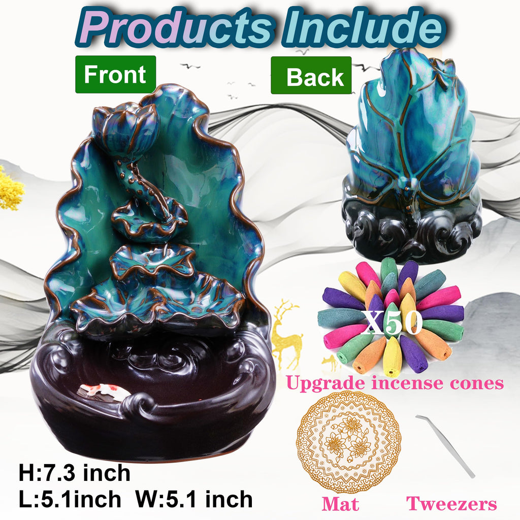 Mountain Waterfall Incense Burner，Backfall Incense Holder River, Incense Falls Meditation Decor for Room with Upgrade Incense Cones and Accessories (5in1 Palo Santo)