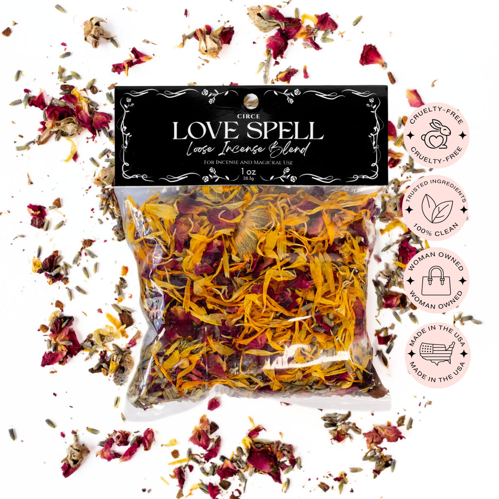 CIRCE Loose Herb Incense Love Spell Aromatic Blend - for Ritual Practices, Amulet Bags, Candle Magic or Loose Incense -Attract New Love or Enhance Existing Flame - Rose Petals & Lavender - 1oz