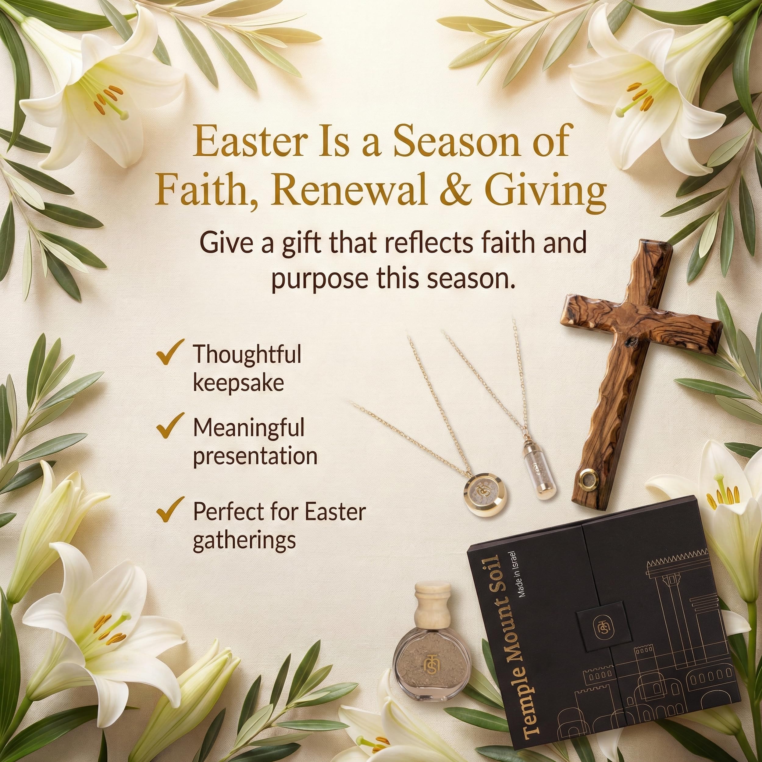 Authentic Temple Mount Christian Necklace for Women & Men – Expert-Certified Sacred Soil Jewelry, Rare Faith-Based Holy Land Soil Pendant from Jerusalem – Spiritual Religious Biblical Easter Gift