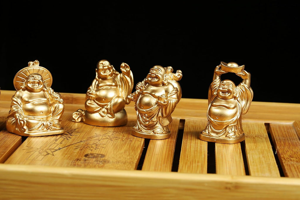 BRABUD Feng Shui 2'' Golden Resin Laughing Buddha Statue Figurines Set of 6 BS019