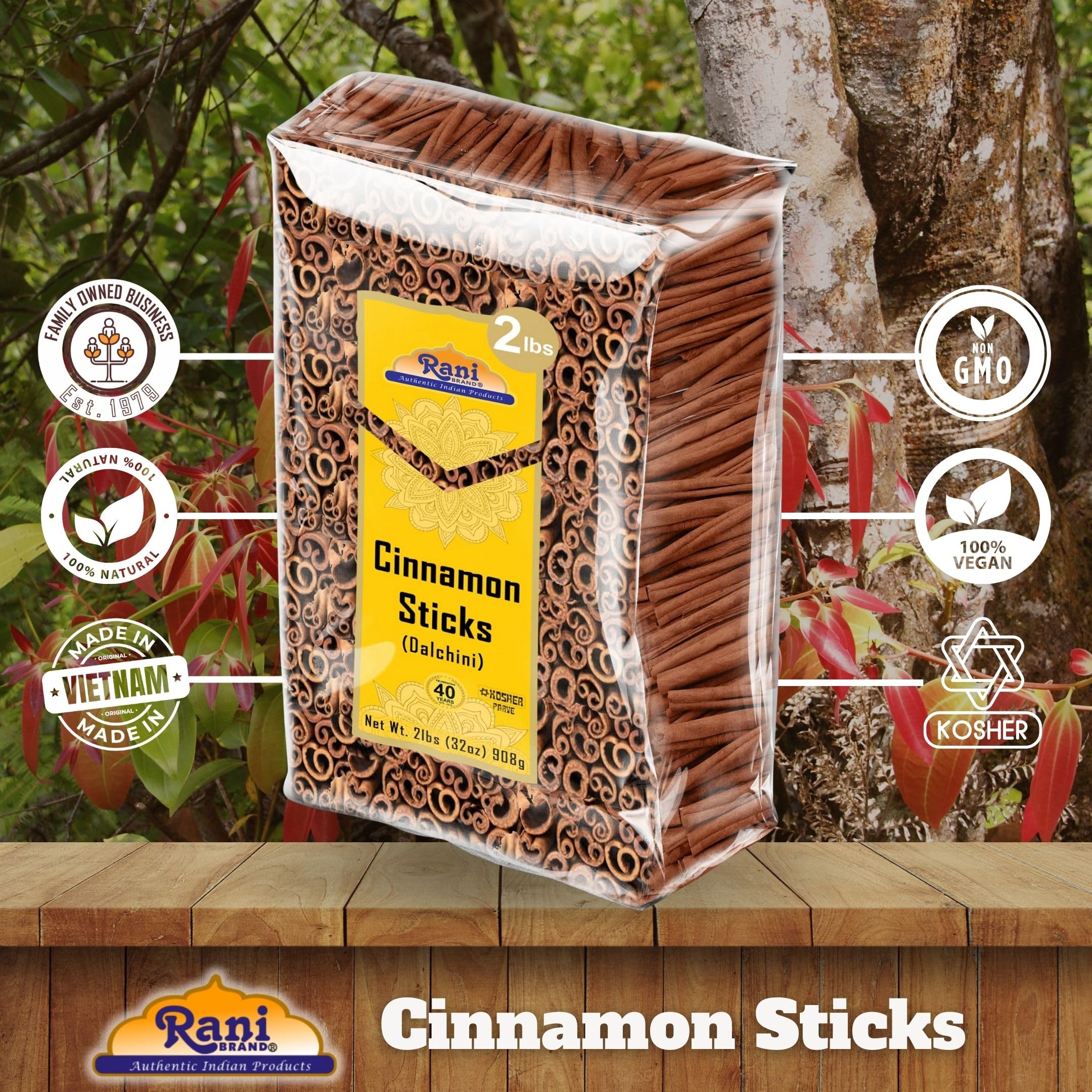Rani Cinnamon Sticks 7oz (200g) - 36-44 Sticks - Strong Aroma, Perfect for Baking, Cooking & Beverages | 3+ Inches Length - Cassia Saigon Cinnamon from Vietnam | Kosher