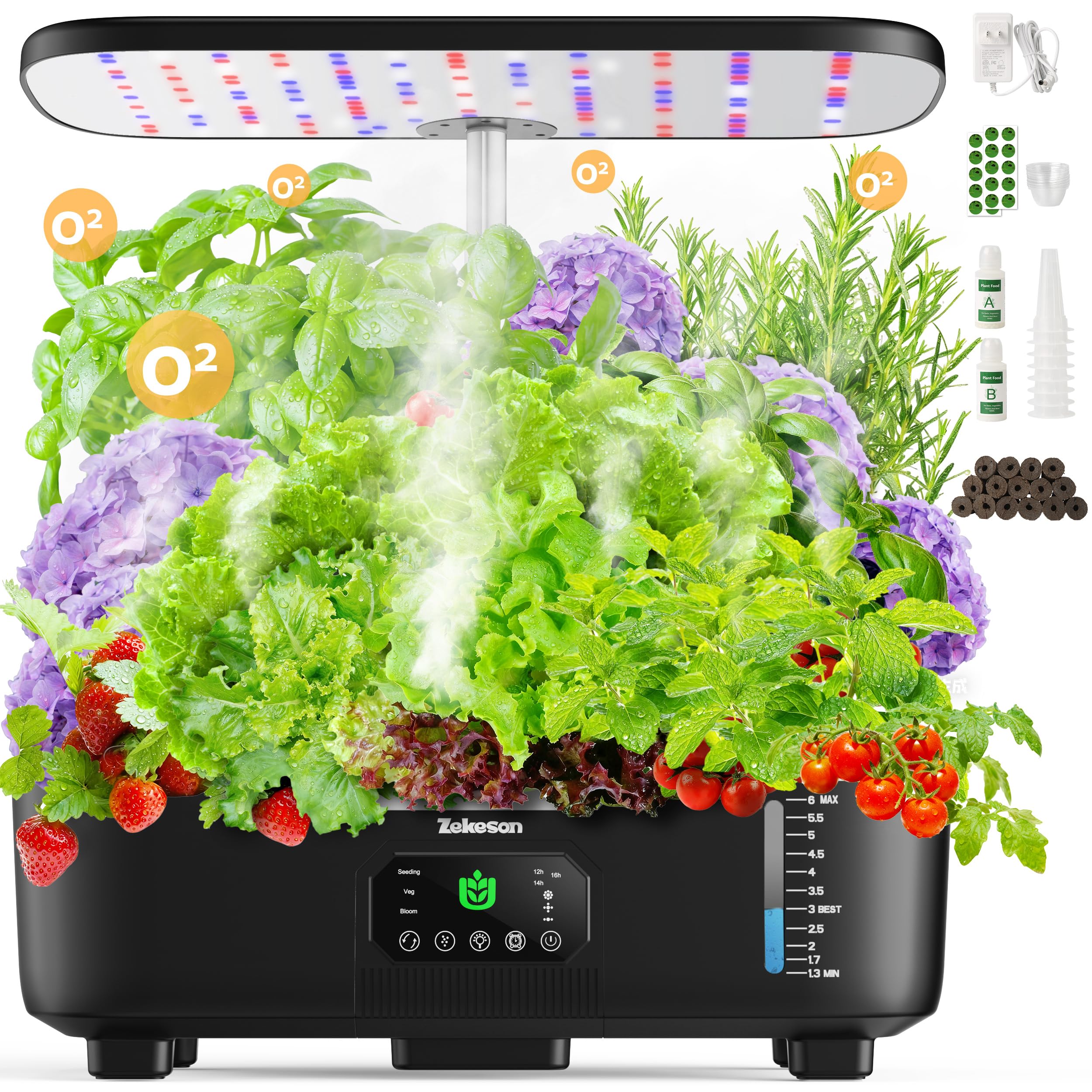 Misting Hydroponic Growing System Kit 15-Pods Indoor Smart Herb Garden Planter with LCD Touch Panel 6L Large Tank for Herb/Vegetables/Flowers/Fruits,Gardening Gifts for Women Men Beginners-White