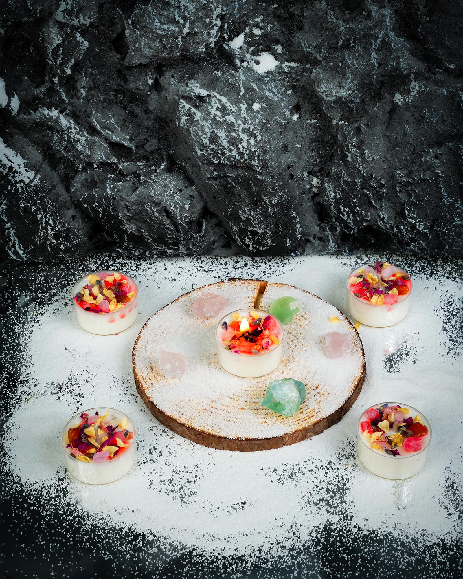 Tealight Soy Candles with Crystals and Herbs, Handmade Energy Candles, Aromatherapy Candles. (Mixed)