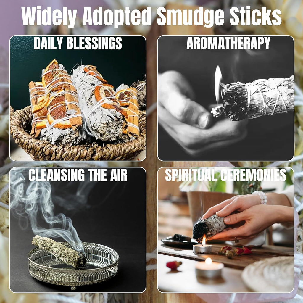 SOUL STICKS 3 Pack White Sage Orange Cinnamon Sage Smudge Sticks for Money Cleansing House, Abundance, Money, Negative Energy Cleanse, and Smudging with Starter Guide | 4 Inch Bundles