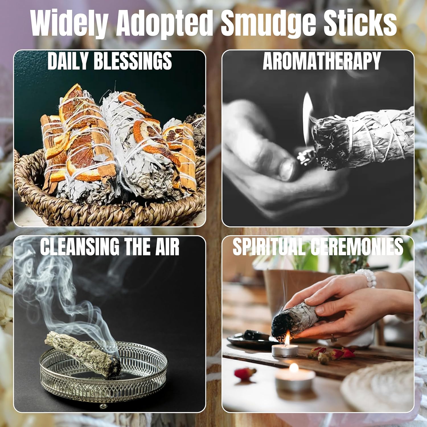 SOUL STICKS 3 Pack White Sage Orange Cinnamon Sage Smudge Sticks for Money Cleansing House, Abundance, Money, Negative Energy Cleanse, and Smudging with Starter Guide | 4 Inch Bundles