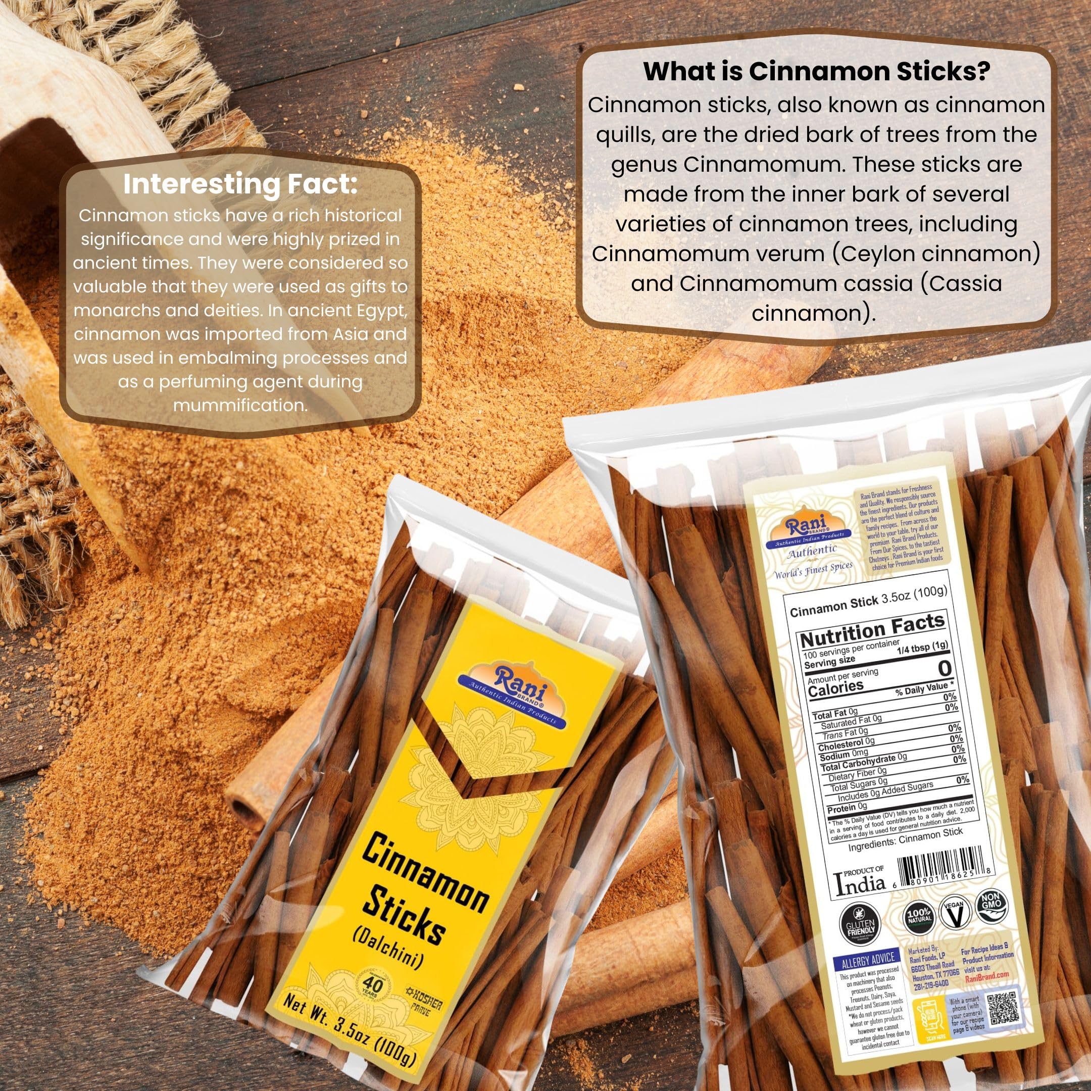 Rani Cinnamon Sticks 7oz (200g) - 36-44 Sticks - Strong Aroma, Perfect for Baking, Cooking & Beverages | 3+ Inches Length - Cassia Saigon Cinnamon from Vietnam | Kosher