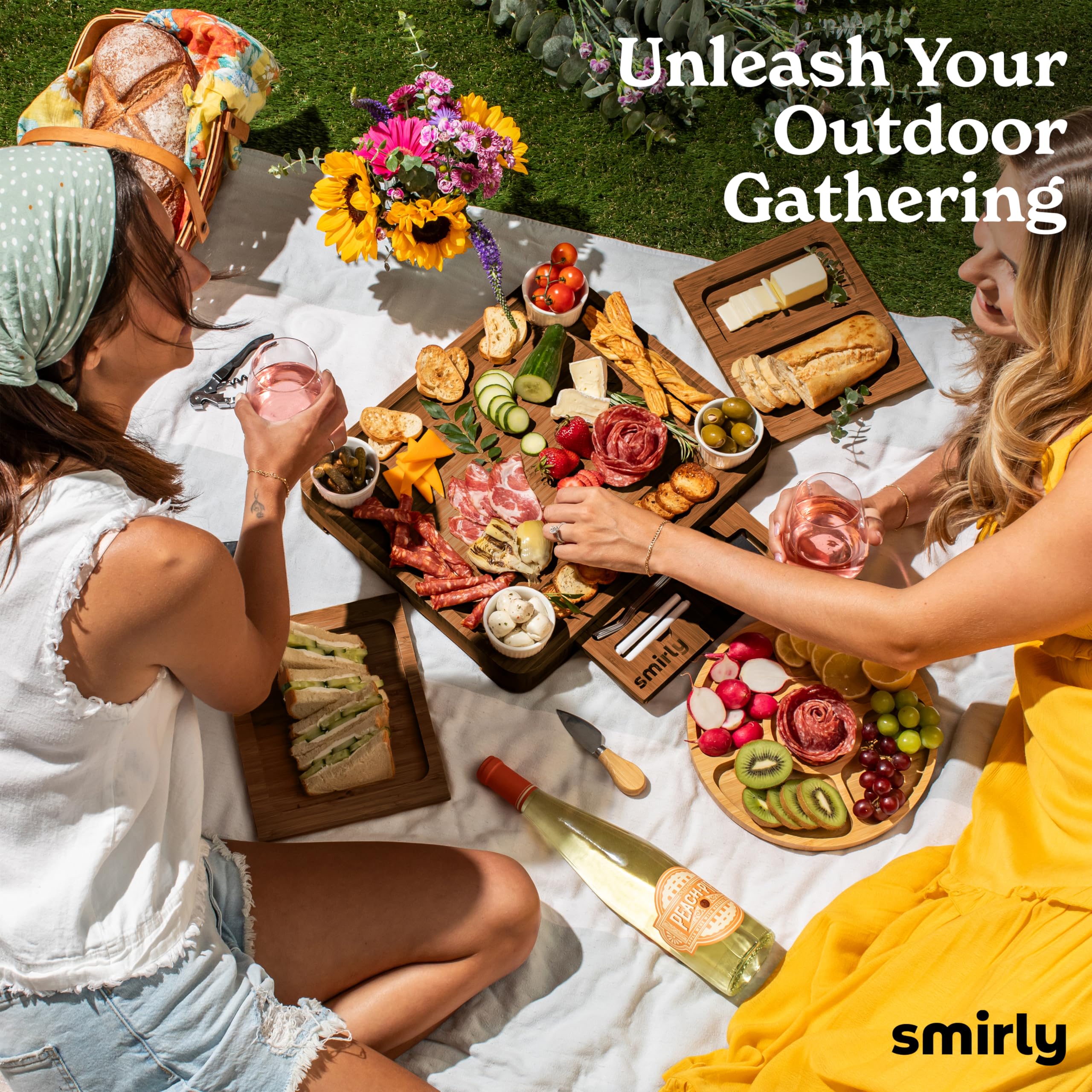 SMIRLY Charcuterie Boards Set - Large Bamboo Cheese Board Set - House Warming Gifts New Home, Wedding Gift for Couple, Bridal Shower Gift, Birthday Gifts for Women