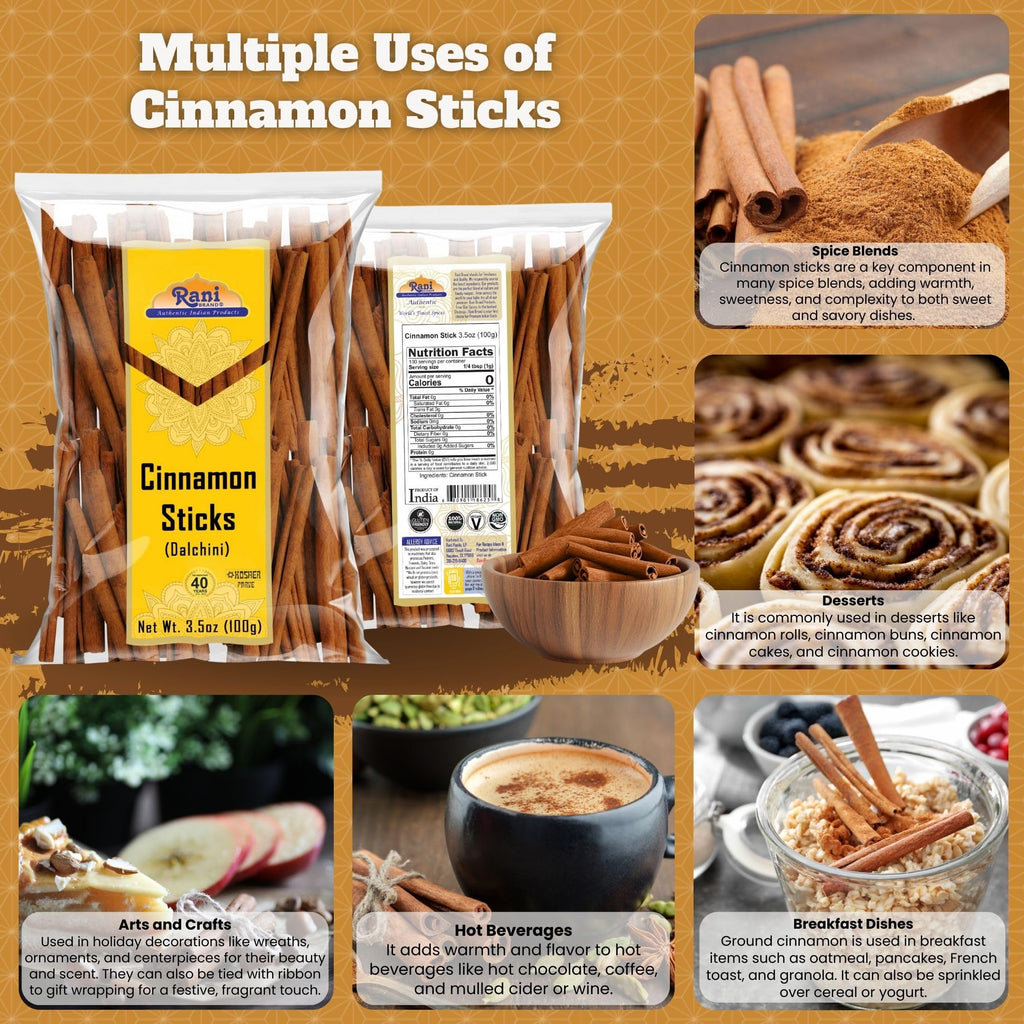 Rani Cinnamon Sticks 7oz (200g) - 36-44 Sticks - Strong Aroma, Perfect for Baking, Cooking & Beverages | 3+ Inches Length - Cassia Saigon Cinnamon from Vietnam | Kosher
