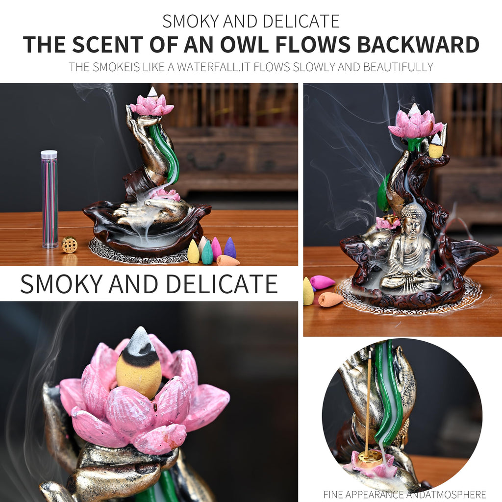 Mountain Waterfall Incense Burner，Backfall Incense Holder River, Incense Falls Meditation Decor for Room with Upgrade Incense Cones and Accessories (5in1 Palo Santo)