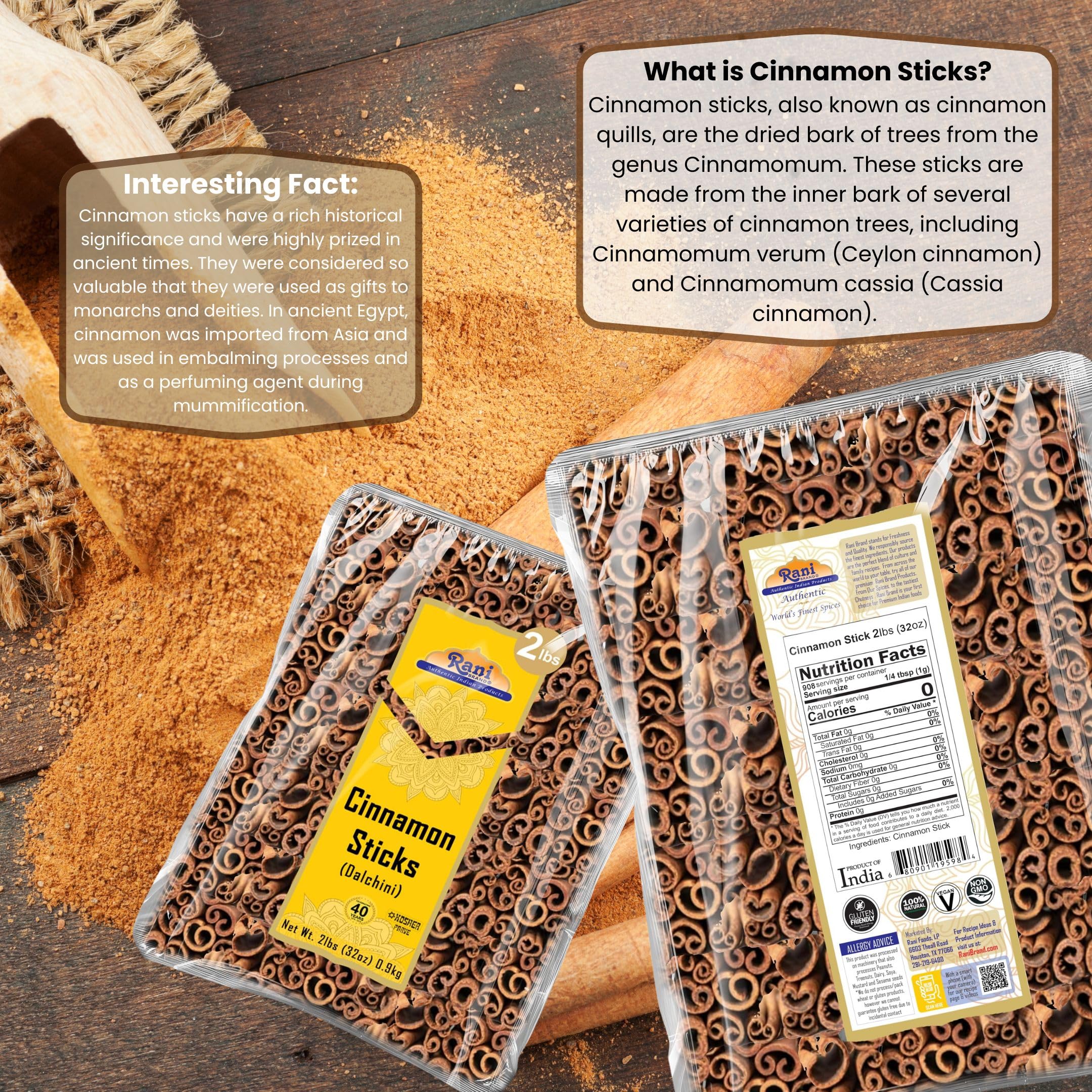 Rani Cinnamon Sticks 7oz (200g) - 36-44 Sticks - Strong Aroma, Perfect for Baking, Cooking & Beverages | 3+ Inches Length - Cassia Saigon Cinnamon from Vietnam | Kosher