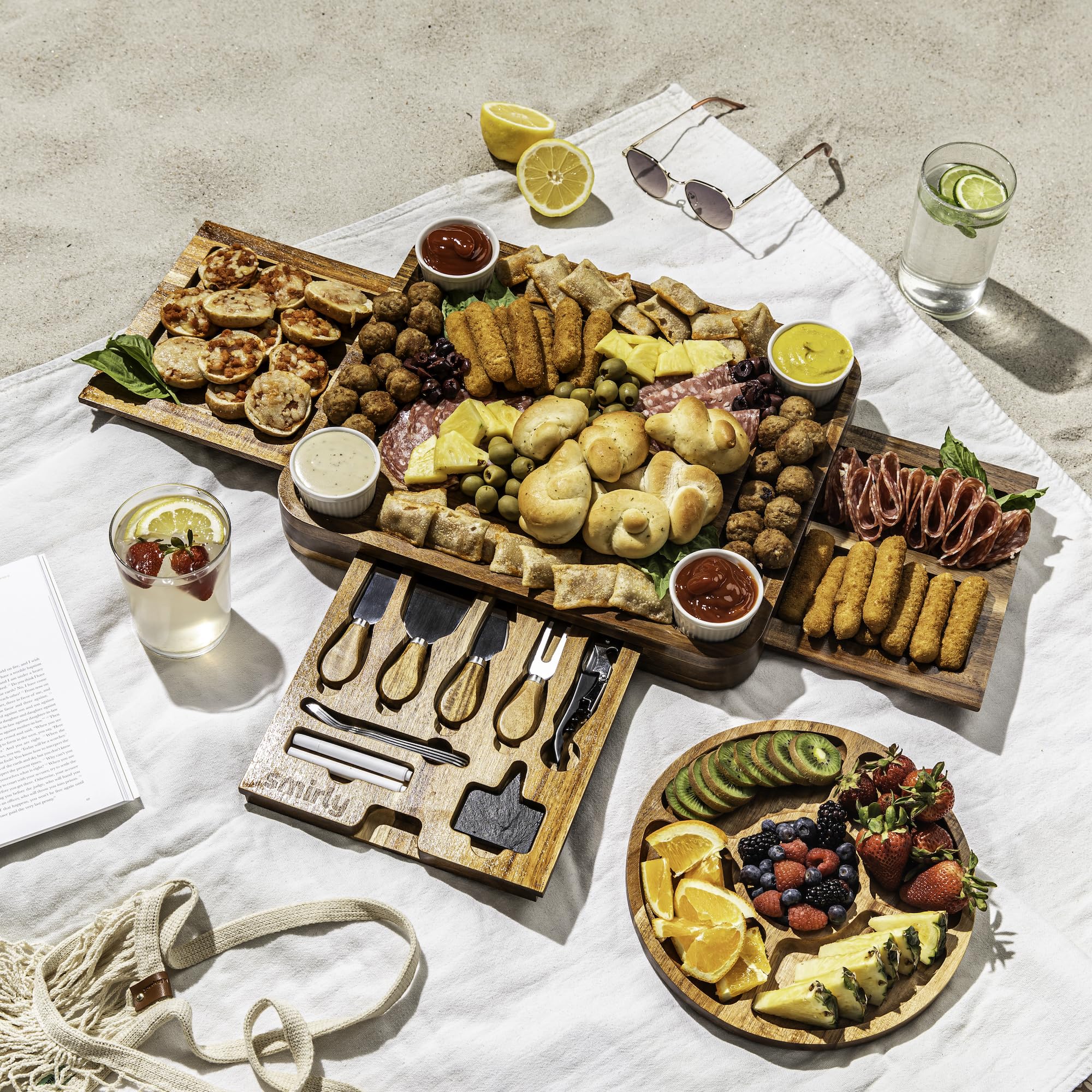 SMIRLY Charcuterie Boards Set - Large Bamboo Cheese Board Set - House Warming Gifts New Home, Wedding Gift for Couple, Bridal Shower Gift, Birthday Gifts for Women