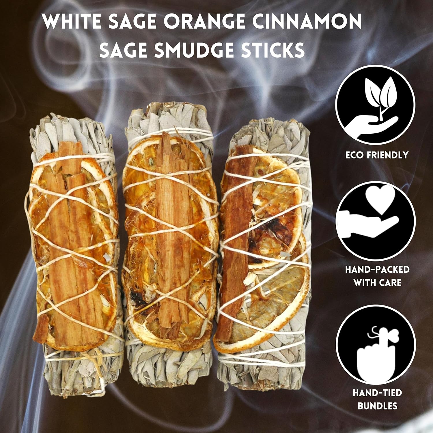 SOUL STICKS 3 Pack White Sage Orange Cinnamon Sage Smudge Sticks for Money Cleansing House, Abundance, Money, Negative Energy Cleanse, and Smudging with Starter Guide | 4 Inch Bundles