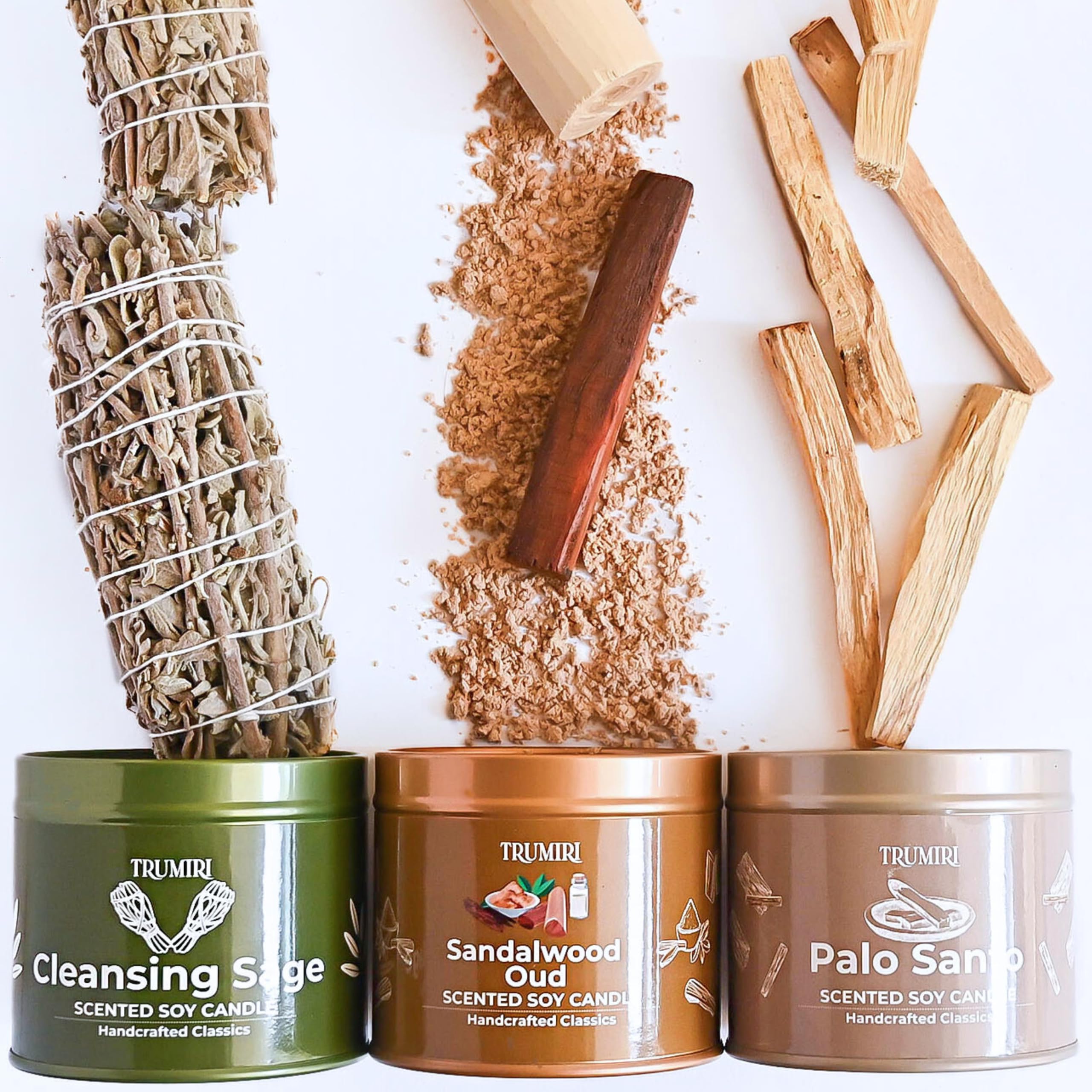 Sage Candle for Cleansing House Negative Energy Smudge Kit - 5oz Soy Wax Natural Clean Organic Non Toxic - Aromatherapy Spiritual Meditation Gifts - Long Lasting Highly Scented Candel with Crystals