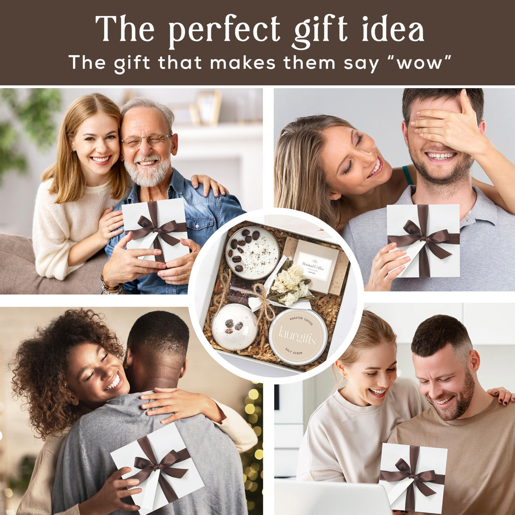 Mothers Day Spa Box for Women – Coffee Scented Candle Set with Bath Bomb & Salt Scrub, Handmade Birthday Present for Her