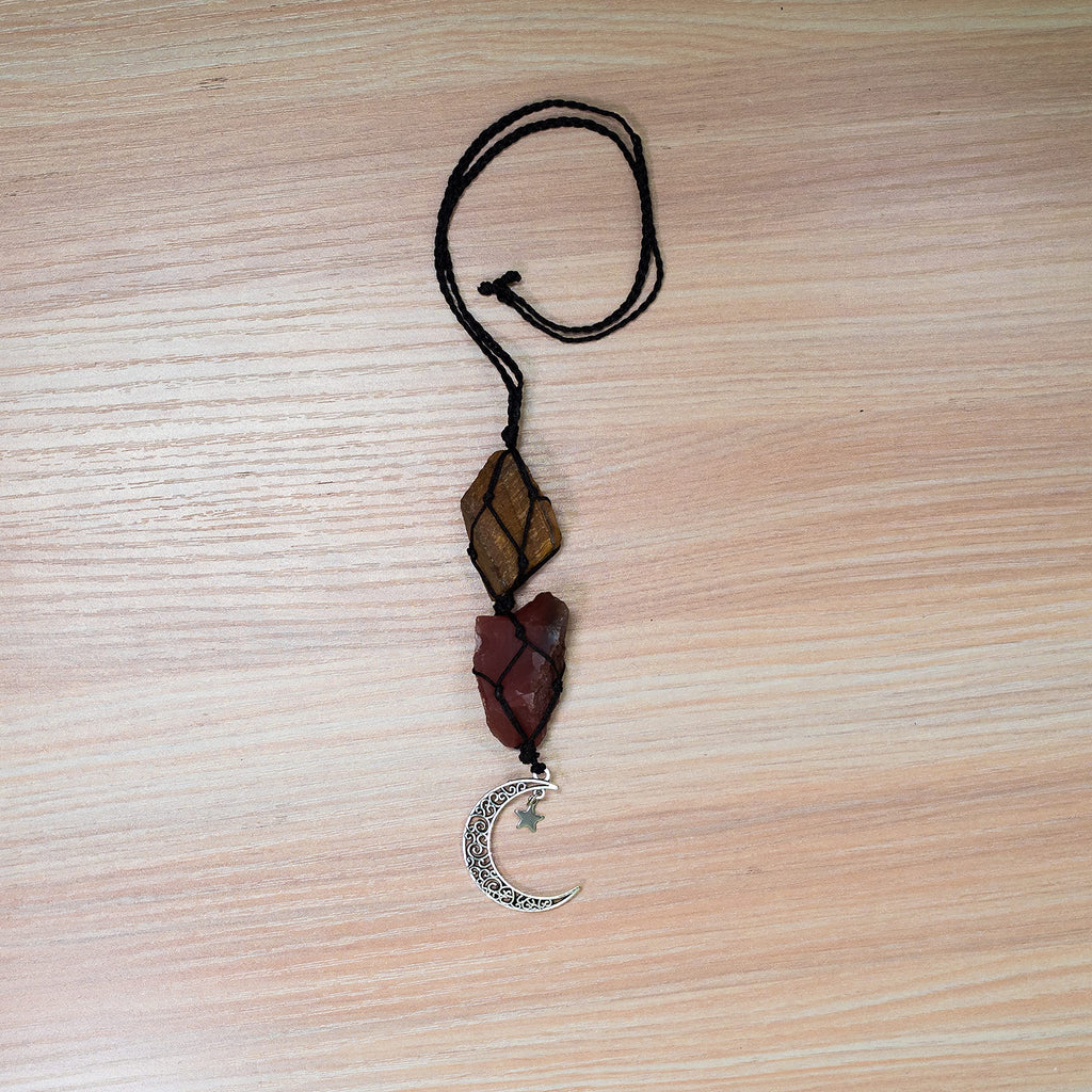 BOHO GARDEN Crystal Hanging Car Charm - Purple Rear View Mirror Hanging Car Accessories for Women, Moon Decor Hanging Ornament, Witchy Gifts and Healing Stones - Rose Quartz & Amethyst