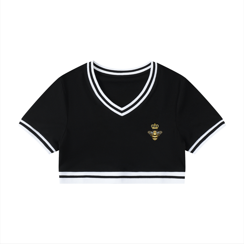 Women's Color Block V-Neck Crop T-Shirt