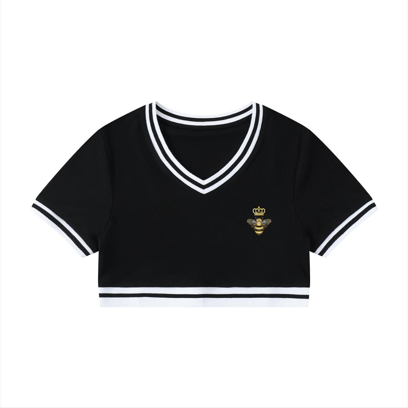 Women's Color Block V-Neck Crop T-Shirt